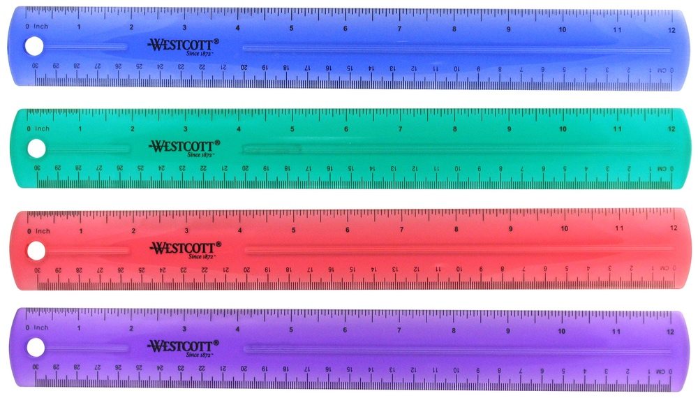 Westcott 12 Jewel Tone Plastic Rulers